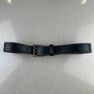Nohma Double Prong Retro Black Leather Belt - 1.5" Brass Buckle USA 32 MSRP $50